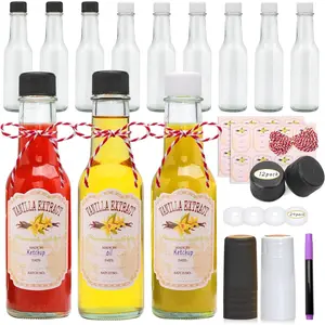 5 oz Hot Sauce Bottles, Woozy Bottles, Glass Bottle with White Lid, Leak Proof Screw Lid, For Oil, Sauces, , Ketchup, Tabasco, Honey,  for the Kitchen,  Giving, Set of 12