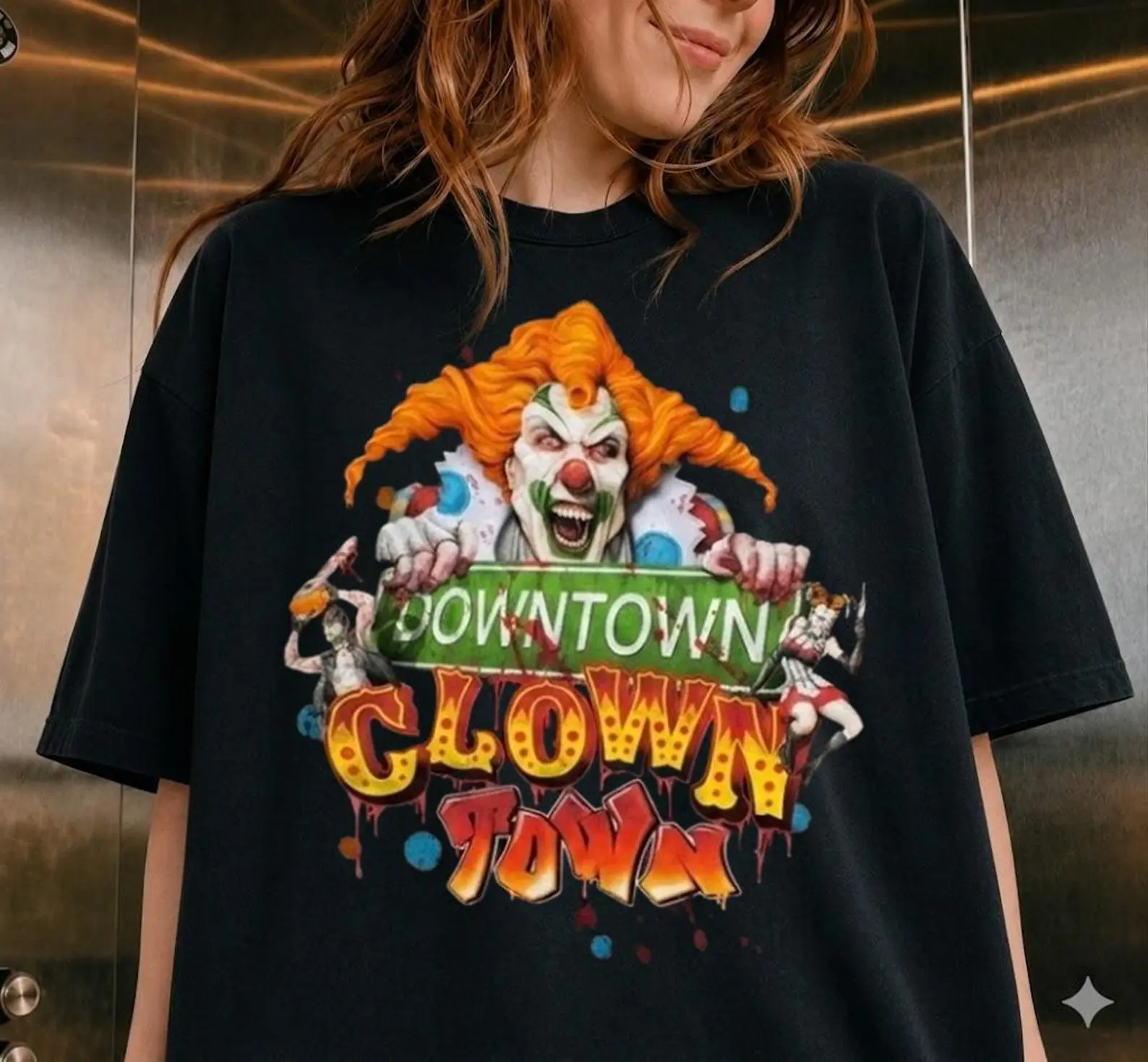 Comfort Colors Downtown Clowntown Shirt, Halloween Horror Nights Graphic Tee.