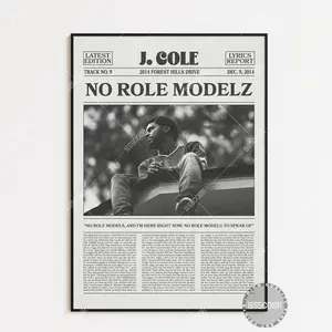 J. Cole Retro Newspaper Print, No Role Modelz Poster No Frame, Lyric Print, J. Cole Poster, 2014 forest hills drive Poster