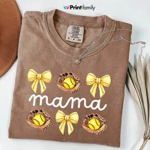 Comfort Colors Softball Mama T-Shirt, Coquette Game Day Tee, Softball Season TShirt, Sport Mom Gift, Softball Fan Tee, Cute Game Day TShirt - Printfamily
