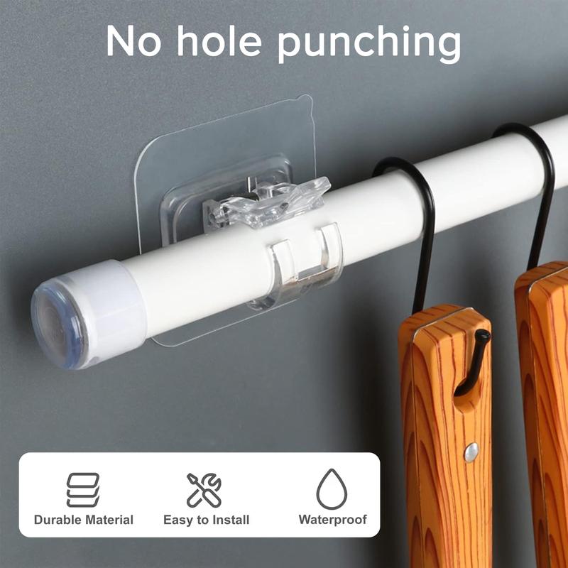 No-Drill Self-Adhesive Curtain Rod – Transparent, Waterproof, Durable, Easy Installation for Bedroom, Bathroom, Kitchen (Six-Counts)