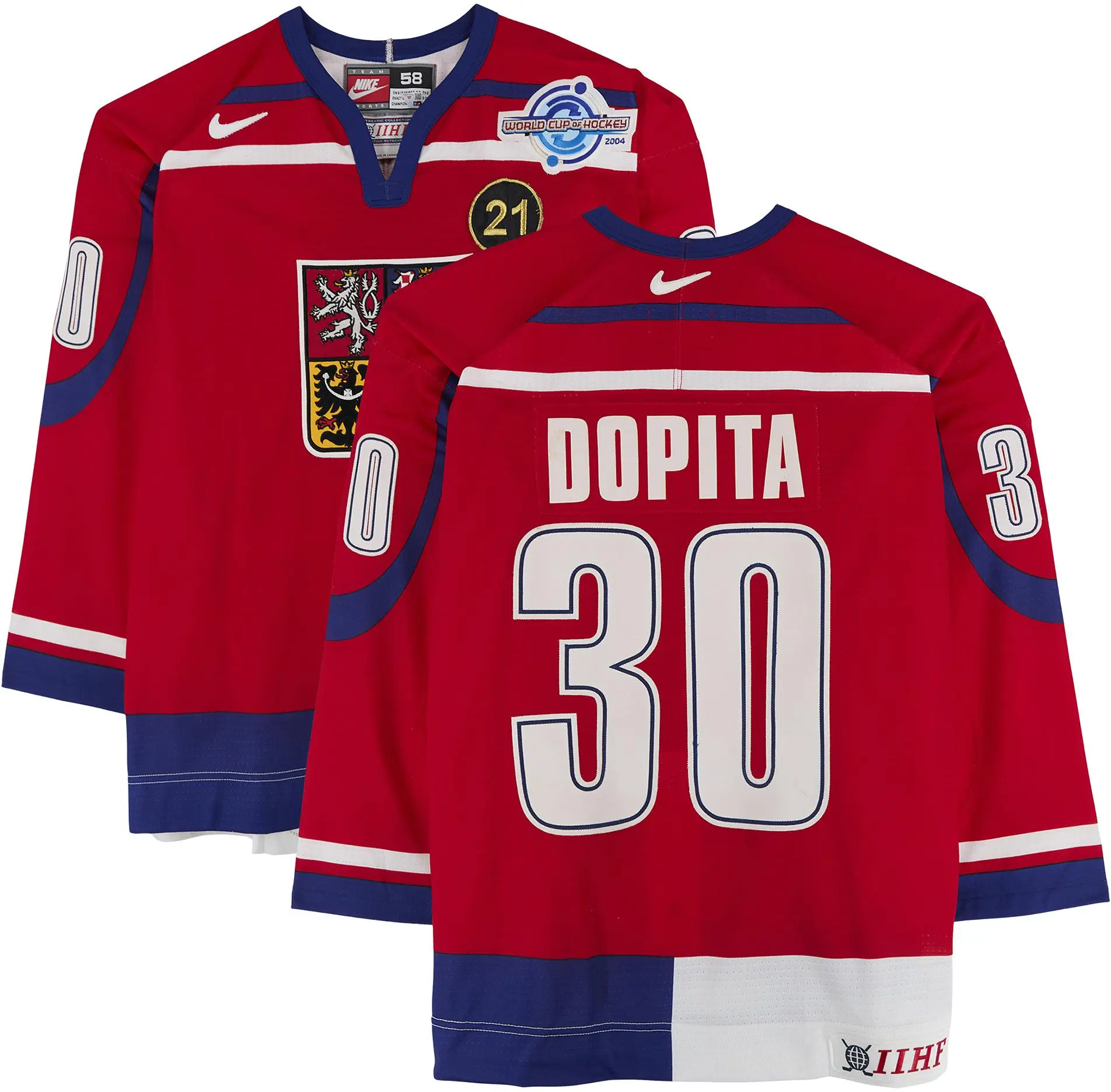 Jiri Dopita Team Czech Republic Game-Used #30 Red Jersey vs. Team Germany on September 3, 2004 - Fanatics Authentic Certified