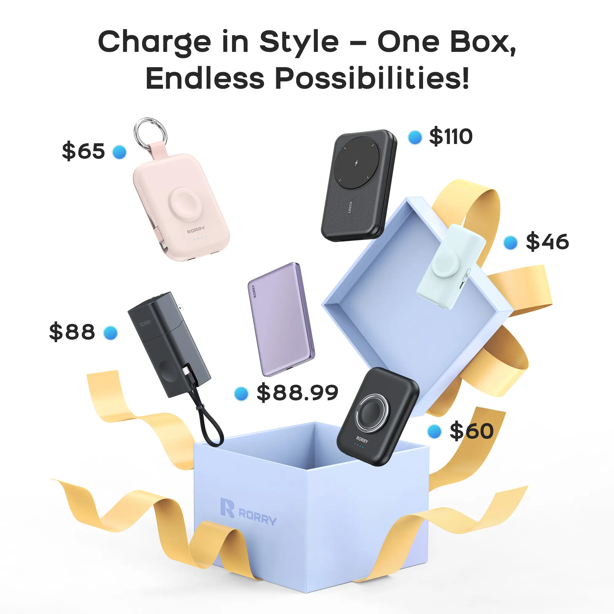 RORRY 5000mAh Multifunctional Portable Power Bank - Wireless Charging, USB Charger, USB Adapter, Device Protection, Compact Travel Gadget for Mobile Smartphones, Electronic Accessories, Multiple Device Charging