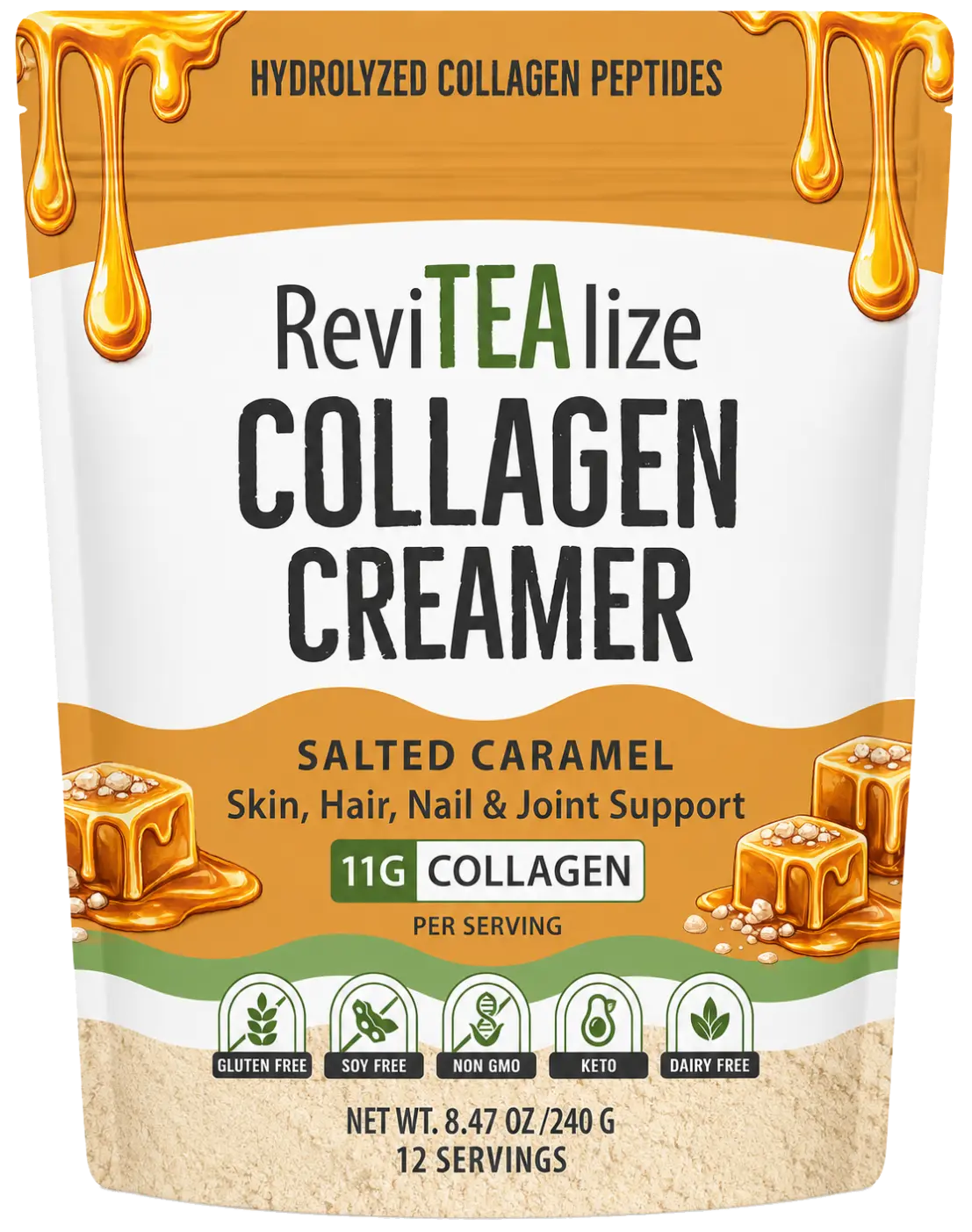Collagen Creamer for Coffee - Grass Fed Collagen Peptides Powder with MCT Oil for Hair, Skin, Nails & Joint Support - Salted Caramel