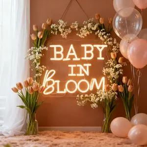 BABY IN Bloom Neon Sign, USB Power Supply Adjustable Brightness LED Light, Suitable for Gift Party, Photography Props, Postpartum Rehabilitation Center, Confinement Center, Birthday Party Wall Art Decoration, Birthday Gift