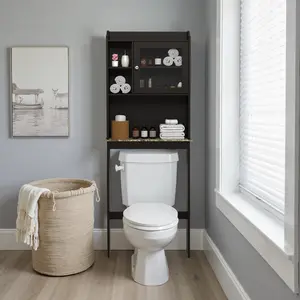 Over The Toilet Storage Cabinet，Space Saver Over Toilet Bathroom Organizer,Above Toilet Storage Cabinet with Marble Stand,Anti Tipping Behind Toilet Bathroom Organizer for Small Bathroom