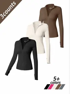 Women's Seamless Long Sleeve Yoga Jacket, Stretchy Back Shaping Slimming Top, Quick-Dry Fitness Wear, All-Season Tight-Fit Outerwear