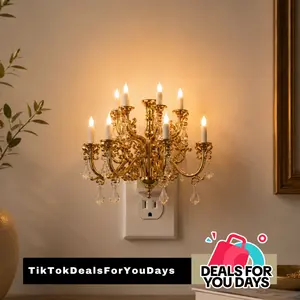 [Ideal Gift] DORESSHOP Vintage Mini Chandelier Night Light with Dusk to Dawn Sensor, Adjustable Brightness, Warm White Plug-in Wall Light for Bedroom, Bathroom, Hallway & Home Decor