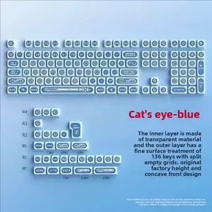 Cat Eye Stone Theme Keycap Set, Moon Mist Face Light Transmission, Pbt+PC Matte Finish, Cherry Profile, 136 Keys Compatible with Alice, Keyboard Keycap, Computer Peripherals