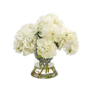 Faux White Hydrangeas in Concave Vase