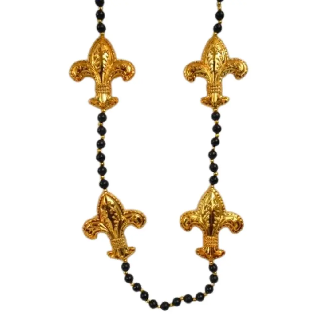 42" Necklace with Four 3.5" Black and Gold Fleur de Lis (Dozen)