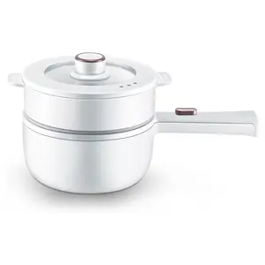 Hot Pot Electric with Steamer, 1.6L Rapid Noodles Cooker, Mini Pot, Non-Stick Frying Pan for Steak, Ramen, Egg, Oatmeal, Soup with Power Adjustable