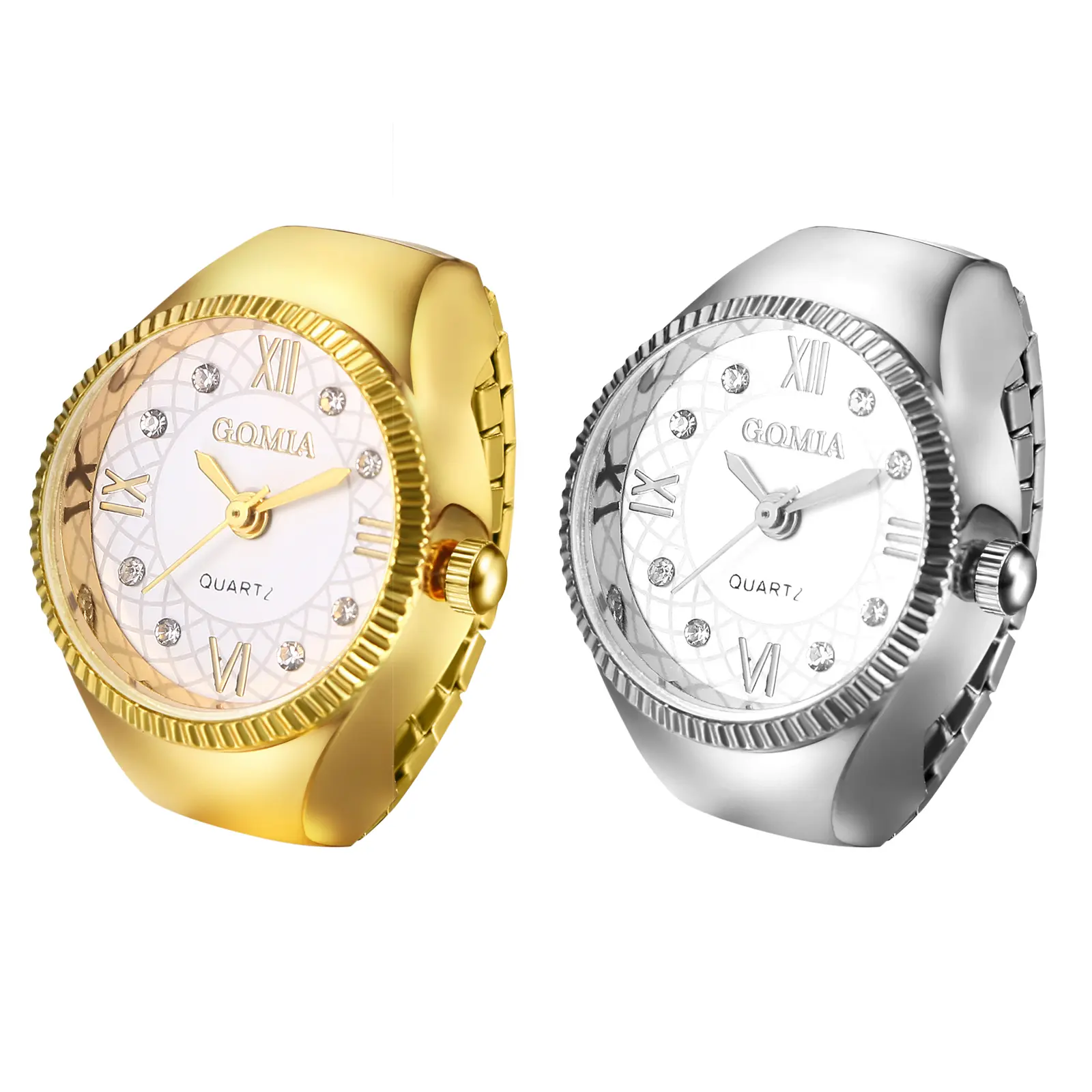 OIDEA Women's Stainless Steel Elastic Ring Finger Quartz Analog Watch, Decorative Rhinestones & Diamond Accent Pocket & Fob Watch, Unisex Fashion Accessory, Decorative Rhinestones Pocket & Fob Watches, Diamond Accent Pocket & Fob Watches