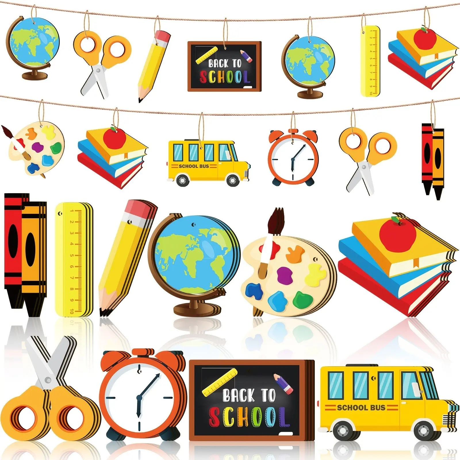 Wooden School Decorations Set, Home Decor Ornament, Party Decoration Supplies, 10pcs/20pcs/30pcs Hanging Ornaments for Back-To-School Party, Teacher Appreciation Gifts, Classic Design