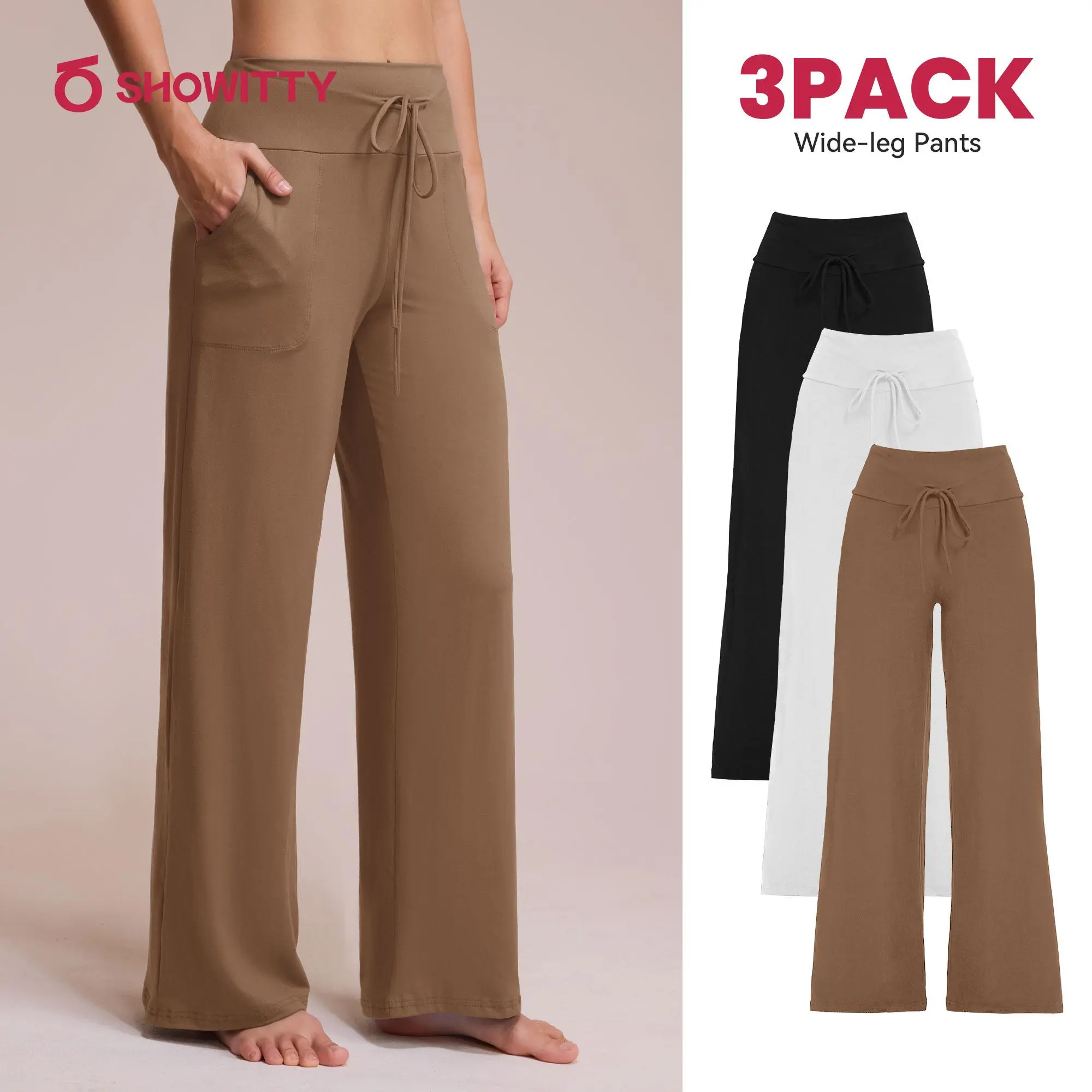 SHOWITTY 3 Pack Plus Size Women's Pajama Pants, Soft Comfy Casual Yoga Wide Leg Sweatpants, Perfect for Vacation, Daily Wear and Office