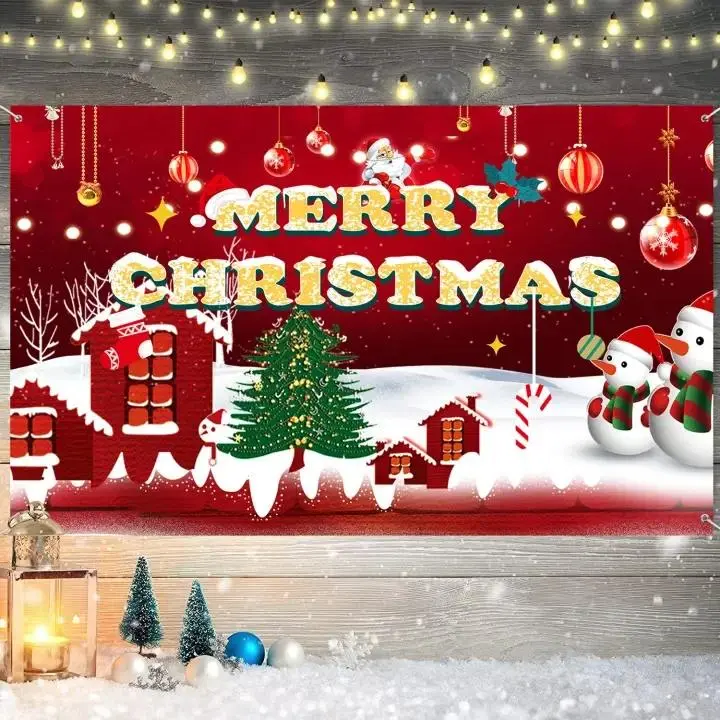 Santa Claus Elk Backdrop Background Christmas Banner Decoration Christmas Decorations for Home 2024 Happy New Year Xmas DÃ©cor