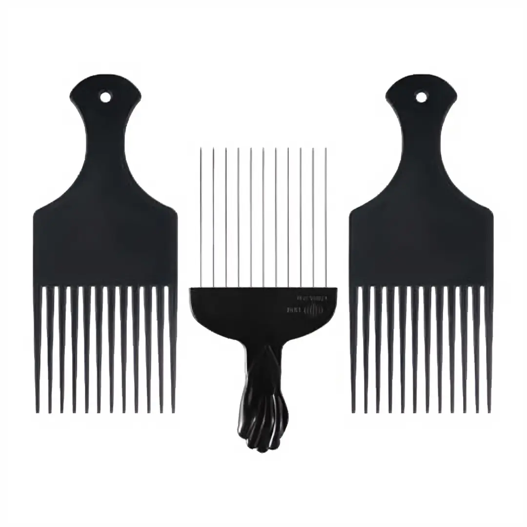 3 Piece Hair Comb Set for Curly and Afro Hair, Includes 2 Plastic and 1 Stainless Steel Detangler, Smooth and Style for Men and Women