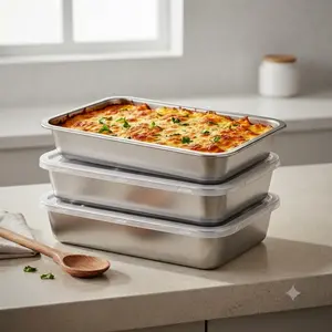 3-Piece Stainless Steel Meal Prep Containers Set with Lids, Leakproof Bento Lunch Boxes, Airtight Stackable Food Storage for Leftovers, Portion Control, Microwave Oven Safe, Fridge & Freezer Safe, Dishwasher Safe Kitchen Organization Containers
