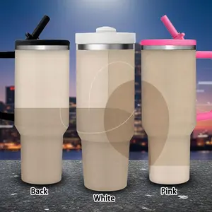 1 pc 40 oz abstract geometric design tumbler, beige and brown circles with lid and straw, winter insulated travel mug, gift for women and men, ideal for Valentine’s Day, Easter, birthday gifts, iced/hot coffee cup