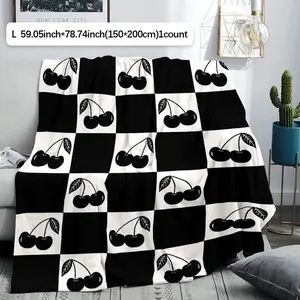 Vintage Cherry Print Blanket, Soft Comfortable Air Conditioning Throw, Ideal Gift for Family Friends Easter Mother's Day