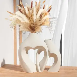 Heart Shaped Ceramic Vase, 2 Counts/set Elegant Modern Desktop Vase, Decorative Vase, Flower Arrangement Vase for Home Living Room & Dining Room & Office