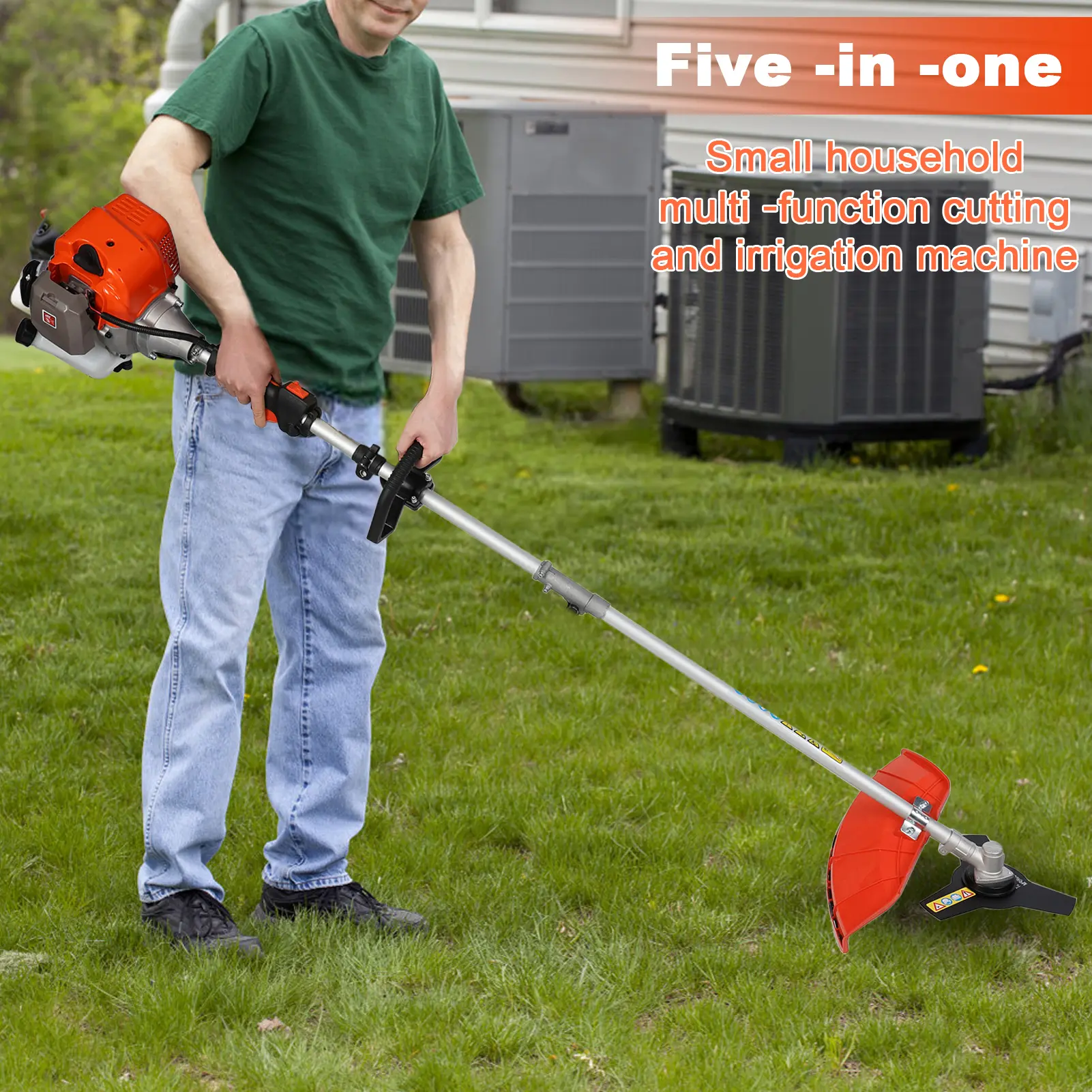 5-in-1 Gas Powered Portable Home & Outdoor Garden Tool Set - 52CC Grass Trimmer, Cordless Hedge Pruner, 2-Stroke Brush Cutter, Handheld Chainsaw, Long Rod Lawn Mower with Durable Blades, Ergonomic Handle