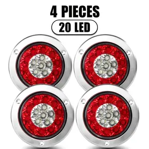 4 inch Round LED Tail Light 12V 24V Truck Amber Red Brake Stop Light Turn Reverse Signal Light for Jeep Truck Lorry Pickup 4x4