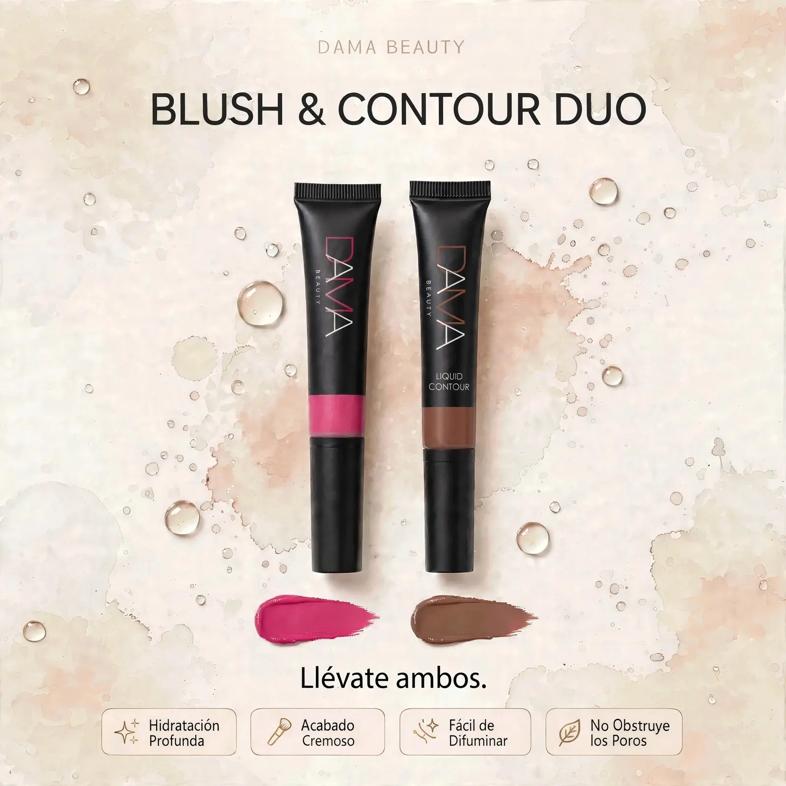 BLUSH AND CONTOUR DUO-Creamy easy to  blend formula, highly-pigmented, ultra-bendable liquid blush, all skin tones Lip Cheek Tint Flawless Cosmetic Makeup