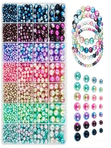 2400pcs 7 Colors Gradient Imitation Pearl Beads, DIY Jewelry Making Supplies, Perfect for Mother's Day, Father's Day, Easter Gifts