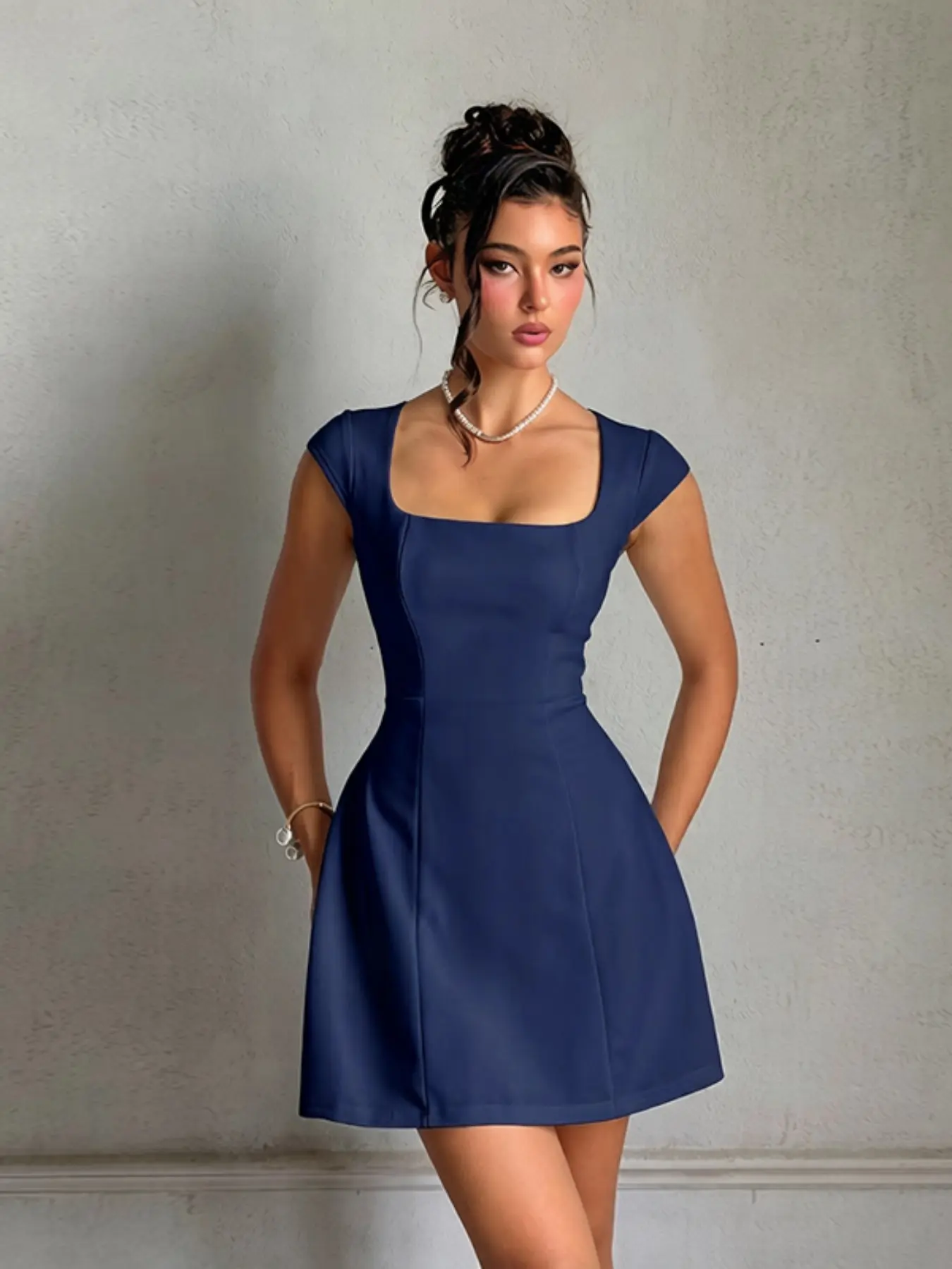 Women's Plain Square Neck A Line Dress, Formal Wear, Elegant Cap Sleeve Short Dress for Party Holiday Wedding Guest, Ladies Fall Clothes - TikTok Shop Women's Plain Square Neck A Line Dress, Formal Wear, Elegant Cap Sleeve Short Dress for Party Holiday Wedding Guest, Ladies Fall Clothes - TikTok Shop