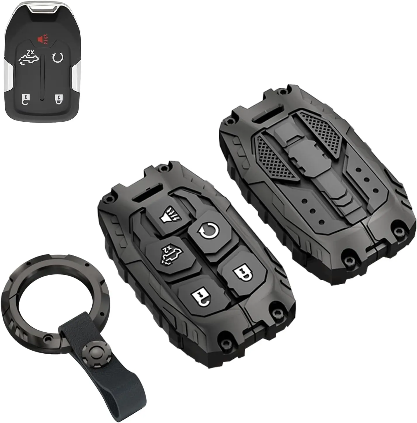 Heavy Key Fob Cover Case Protector for , , Accessories for 2023 2022 2021 2020 2019  Sierra, Chevy Silverado 1500 2500HD 3500HD (Type-B 5 Buttons), Key Covers For Car Keys, Car Key Covers