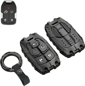 Heavy Key Fob Cover Case Protector for , , Accessories for 2023 2022 2021 2020 2019  Sierra, Chevy Silverado 1500 2500HD 3500HD (Type-B 5 Buttons)