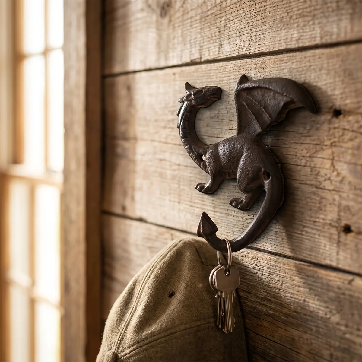 Heavy-cast dragon-shaped hook.Shiny metal wall-mounted hooks suitable for hanging keys, clothing, hats, and towels.Suitable for living rooms, bedrooms, outdoor areas, and gardening settings.Halloween decoration hooks