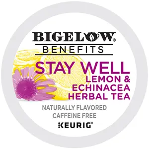Bigelow Stay Well Tea - Keurig K-Cup Pods - Herbal Tea - Lemon Echinacea Flavors - Single Serve Tea Drinks - High Box Count