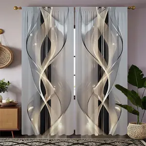 Modern Curved Print Curtains, Fashion Rod Pocket Window Curtains, Room Decor Curtain for Bedroom and Living Room, Easy Installation for Coffee Shop and Office