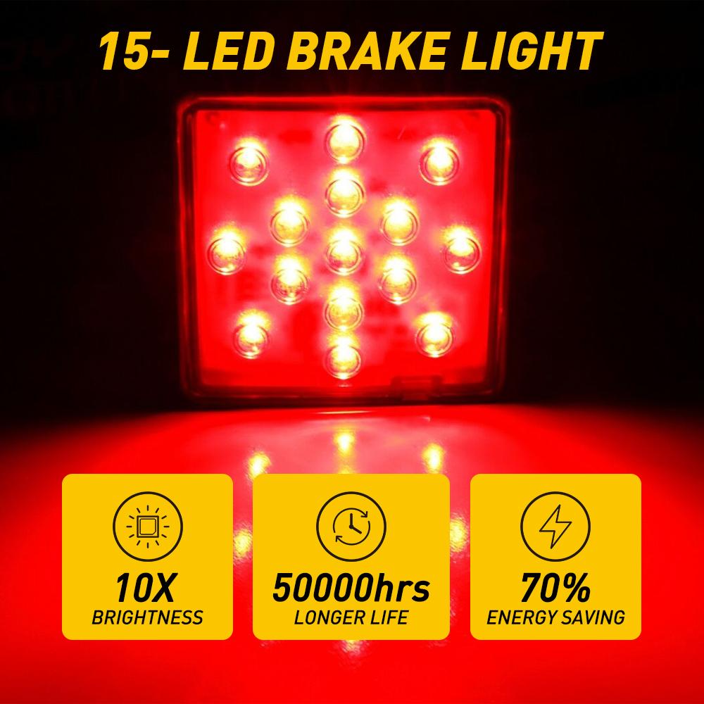 AUXITO Smoked Lens 15-LED Brake Light Trailer Hitch Cover Fit Towing & Hauling 2" Size