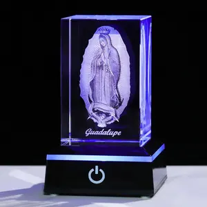 Our Lady of Guadalupe 3D Laser Engraving K9 Crystal Statue with Lighted Base Sitting Gifts for Men Gifts for Women Home Table Decoration，virgin Mary crystal ball night light