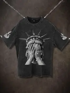 Men's Street Style Graphic Print Shirt, Loose-Fitting Short Sleeve Top, Comfortable Casual Wear for Daily Activities, Streetwear