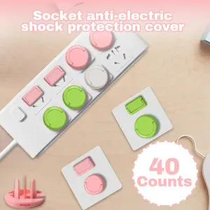 40 Counts Outlet Covers, Child Proof Plug Socket Covers to Prevent Power Shock, Electric Plug Protectors Safety Caps with Hidden Pull Handle for Living Room & Bedroom Use，Random Color