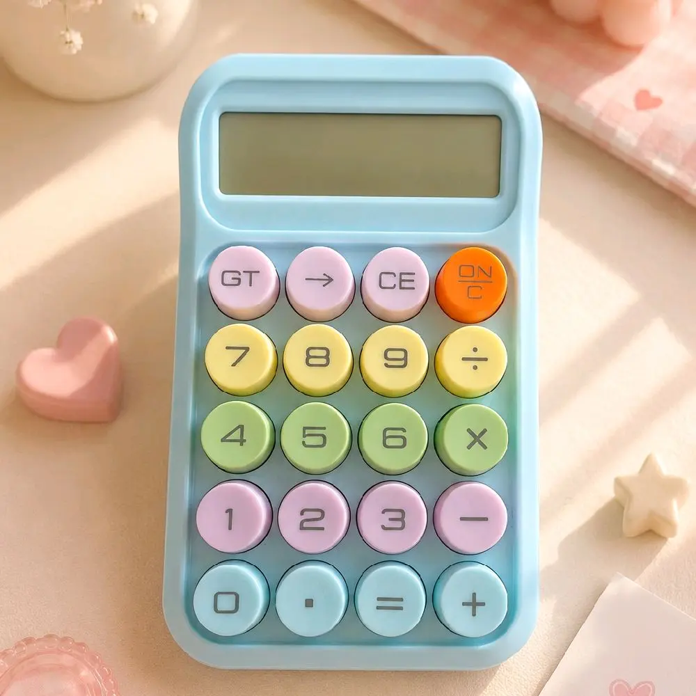 Pastel Aesthetic Retro Look Digital Typewriter-Style Calculator with Clicky Keys, Plastic Body, Back to School Office Stationery for Office Workers