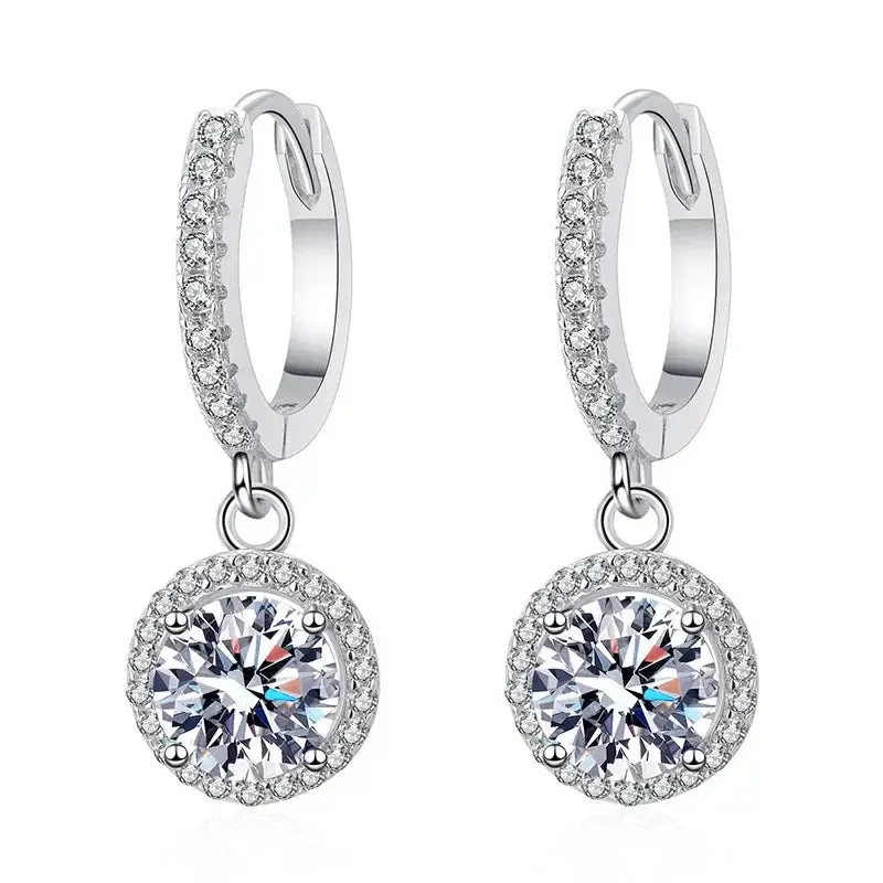 Round VVS Earrings for Her – 1 Carat, 925 Sterling Silver Hoop - GRA Certified