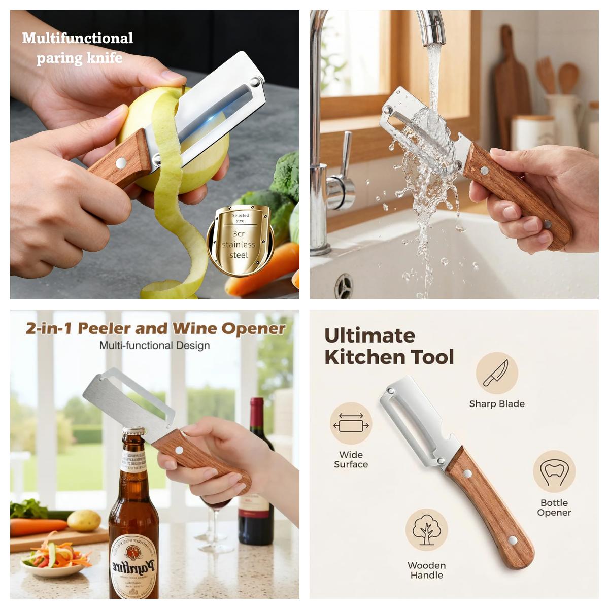 2PCS 2 in 1 Multifunctional Vegetable Peeler & Bottle Opener  All In One Peeler Multi-Functional Kitchen Tool Stainless Steel Potato & Fruit Peeler
