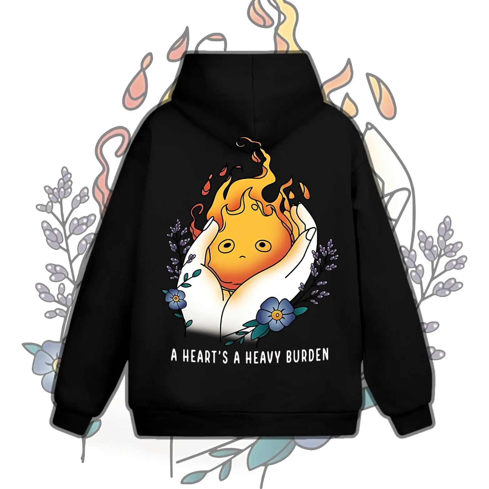 Ghibli Studio Calcifer Hoodie Sweatshirt T-Shirt, A heart's A Heavy Burden Shirt, Floral Calcifer Shirt, Howls Moving Castle Shirt, Howl and Sophie Shirt, Calcifer Sweatshirt, Ghibli Calcifer Shirt, Hayao Miyazaki, Anime Lover Sweater
