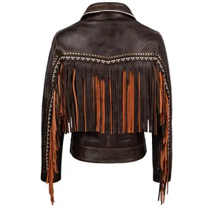 Scully Women's Brown Leather Fringe Jacket L1114