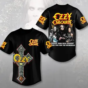 0z.zy 0sbourne Memorial Baseball Jersey | Heavy Metal Tribute Shirt | Gothic Cross & Band Graphic Jersey | “Thank You For The Memories 1948–2025” Vintage Rock Apparel | Dark Aesthetic Concert Merch