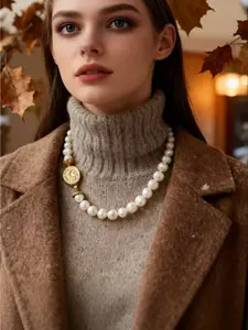 Vintage Relief Moon Coin Necklace, String of Pearls, Natural Pearl Women's Luxury Earrings, Boho Style Copper Chain, All Seasons Jewelry, Dainty Pearl Necklace, Pearl Pendant Necklace