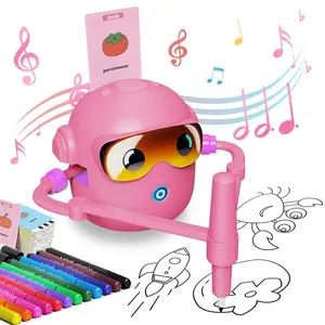 Drawing Robot for Kids, with 100 Word Cards, 12 Color Pens, Voice Interactive Educational Drawing Machine, Montessori Painting Learning Toys for 3 4 5 6 7 8 Year Old Boys Girls Birthday Party (Pink)