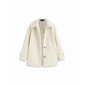 Cider Wool-look Collar Long Sleeve Button Oversized Longline Shacket