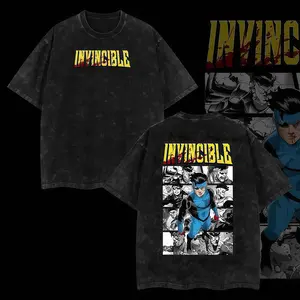 Superstyle Limited Edition Emperor Mark Grayson Invincible War Comic Double Printed Oversize Lightweight Acid Washed Tee TV Series Graphic Tee T-Shirt