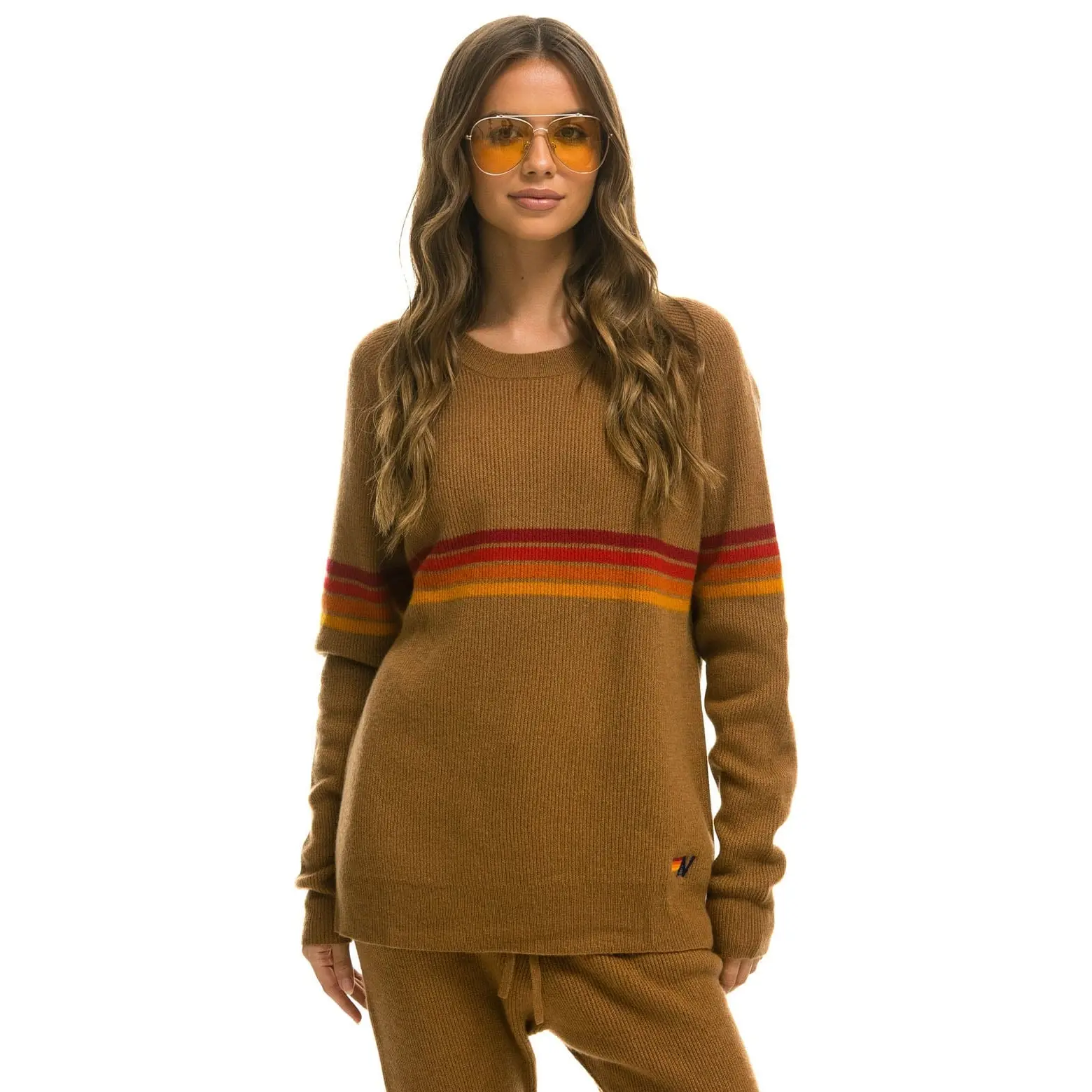 RAINBOW STRIPE 4 UNISEX CASHMERE SWEATER - BUTTERSCOTCH